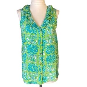 LILLY Pulitzer Reena Ruffle Sleeveless 100% SILK Top Size 2